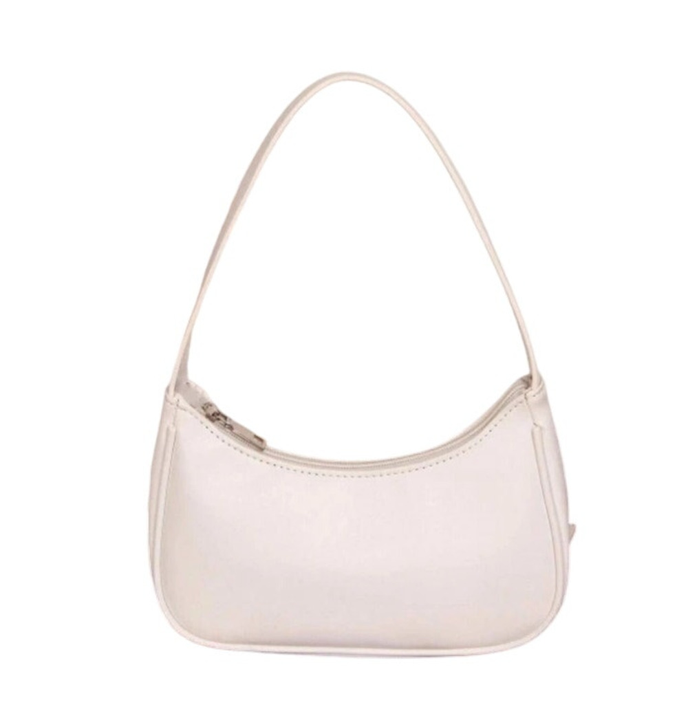 Micas Women's White Half Moon Faux Leather Zip Up Shoulder Bag